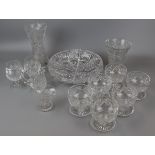 Collection of glass to include set of 6 dessert glasses, fruit bowl and 2 vases