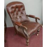 Antique oak & leather armchair