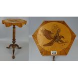 Pedestal table with fine inlaid top of eagle signed J Hayward