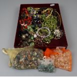 Box of costume jewellery to include quantities of semiprecious stones
