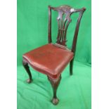 Leather seated mahogany Chippendale style chair on ball & claw feet