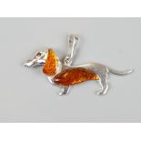 Silver & amber dog pendant