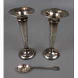 2 hallmarked silver posy vases and hallmarked silver spoon