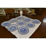 Collection of blue & white calendar plates by Spode together with Aynsley Wild Tudor vase