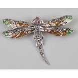 Silver & plique-à-jour dragonfly brooch