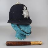 Metropolitan police helmet & truncheon