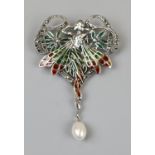 Silver & plique-à-jour Art Nouveau style brooch