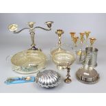 Collection of metalware to include candlesticks