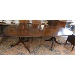 Mahogany twin pedestal dining table - Approx: L: 247cm W: 114cm H: 76cm