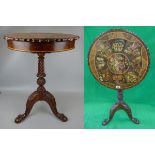 Pedestal table with fine inlaid specimen wood butterfly top