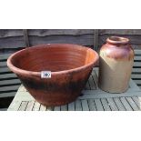 Large terracotta bowl and glazed jar