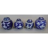 4 late 19thC blue & white ginger jars