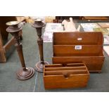 Collection of treen to include candlesticks and stationary boxes