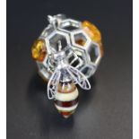 Unusual silver & amber bee pendant