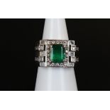 Large 18ct white gold emerald & diamond ring