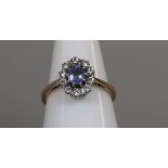 Gold cornflower sapphire & diamond ring