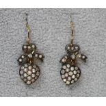 Pair of diamond & pearl heart shaped earrings