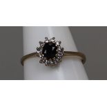 Gold sapphire & diamond cluster ring