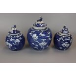 3 late 19thC blue & white ginger jars