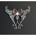 Silver & enamel butterfly brooch