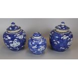 3 blue & white ginger jars A/F