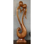 Large carved abstract statue of lovers - Approx H: 101cm