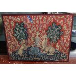 Large vintage embroidered needlepoint tapestry - Lady & Unicorn - 84cm x 112cm