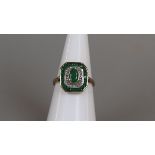 Art Deco gold diamond & emerald set ring