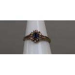 Gold sapphire & diamond cluster ring