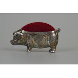 Hallmarked silver pin cushion in form of pig