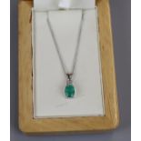 White gold emerald & diamond set pendant on white gold chain