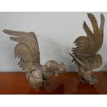 Pair of metal fighting cockerels