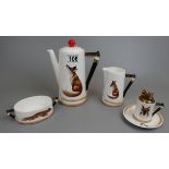 Royal Doulton Reynard the Fox - Circa 1945 - Coffee pot, milk sugar, single cup and saucer - Made in