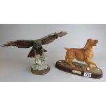Royal Doulton figure of dog together with Capodimonte bird of prey