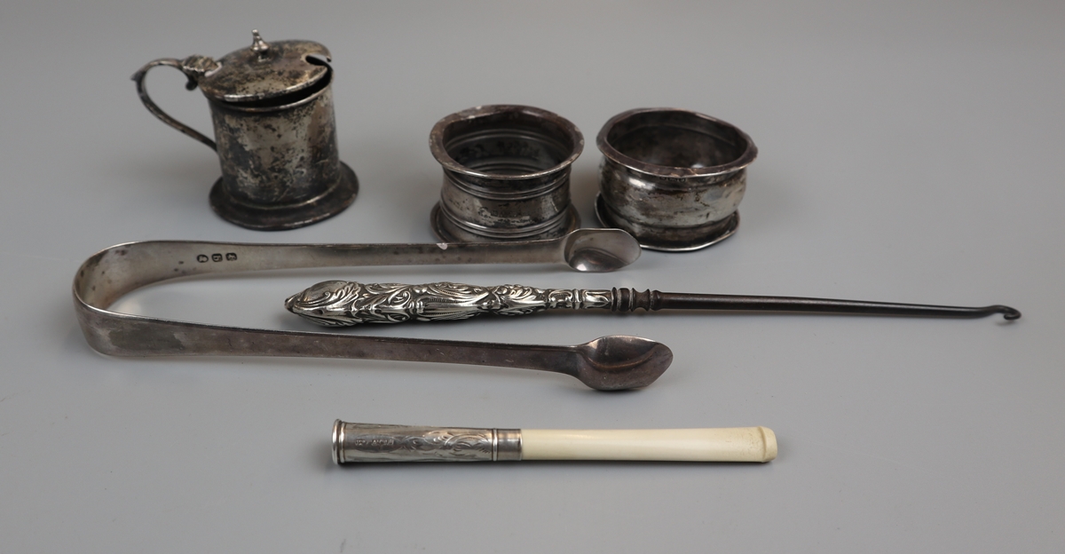 Collection of silver etc to include cigarette holder