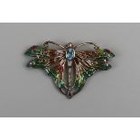 Silver & plique de jour butterfly brooch