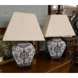 Pair of blue & white Chinese lamps