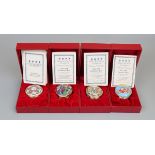 4 Halcyon Days Enamel pill boxes in presentation cases