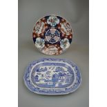 Blue & white meat plate together with Imari charger