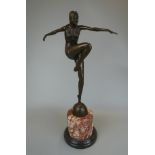 Bronze on marble base - Art Deco dancer - Approx H: 56cm