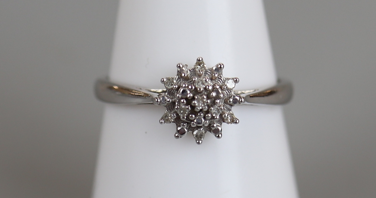 White gold diamond cluster ring