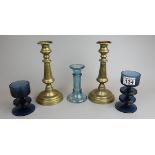 Collection of candlesticks to include blue glass Wedgwood