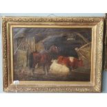 K Hutchinson - Oil on canvas in gilt frame - Farmyard scene