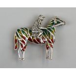 Silver enamel jockey brooch