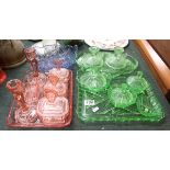 Collection of coloured glass to include dressing table sets