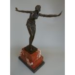 Bronze on marble base - Art Deco dancer - Approx H: 49cm