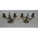 Pair of small bronze candelabra - Approx H: 15cm