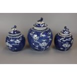 3 blue & white ginger jars