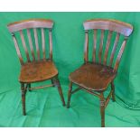 Set of 6 Elm seated slat back country house kitchen chairs