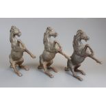 3 metal rearing horses - Approx H: 21cm